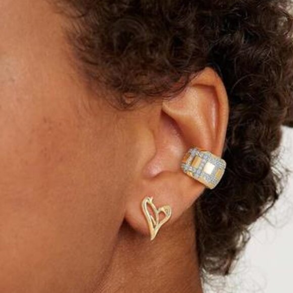 Ear Cuff Earrings for Women 14K Gold Plated Cubic Zirconia Paved Sparkling - Picture 4 of 6